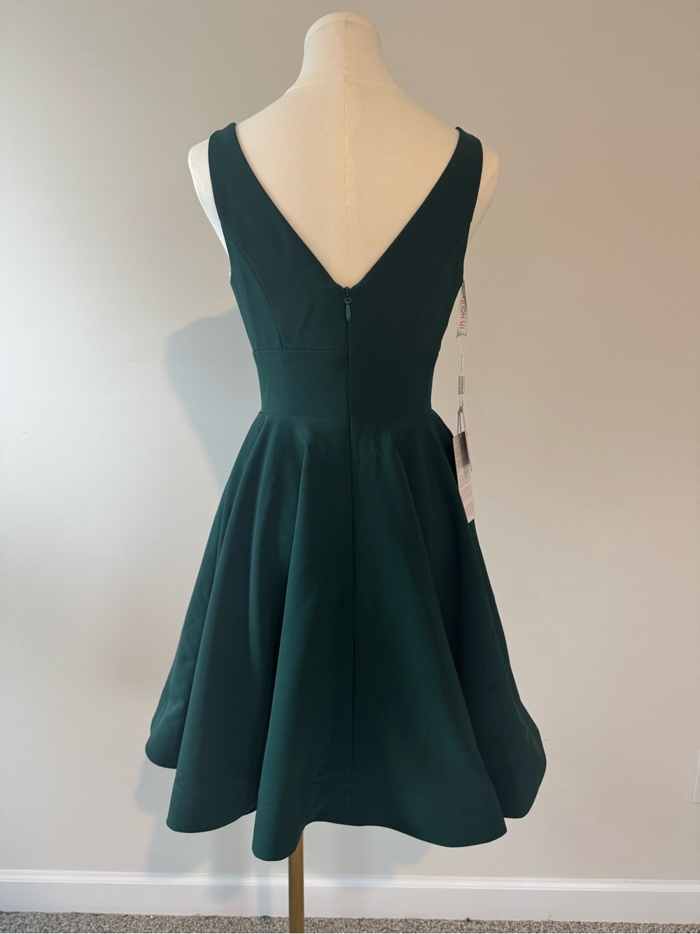 JJ’s House Dark Green Fit & Flare Cocktail Dress NWT US 0 V-Neck Party Prom - Picture 4 of 8